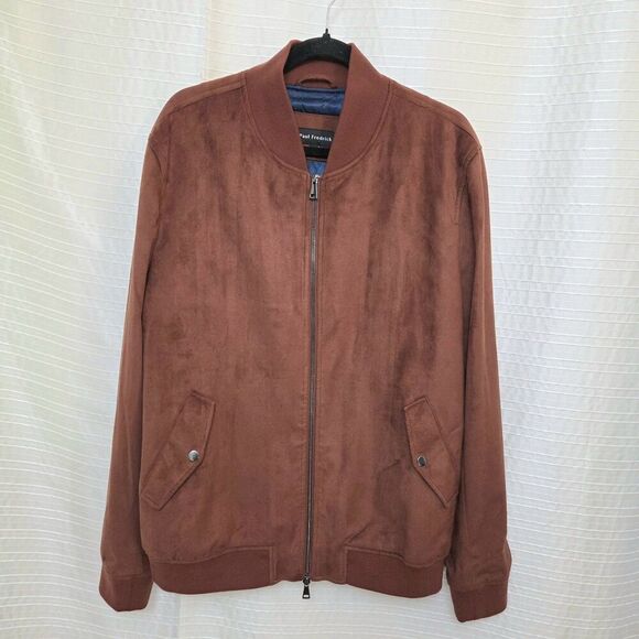 Paul Fredrick Microsuede Baseball Jacket Men's L Bomber Rust/Brown Fully Lined - Picture 10 of 16